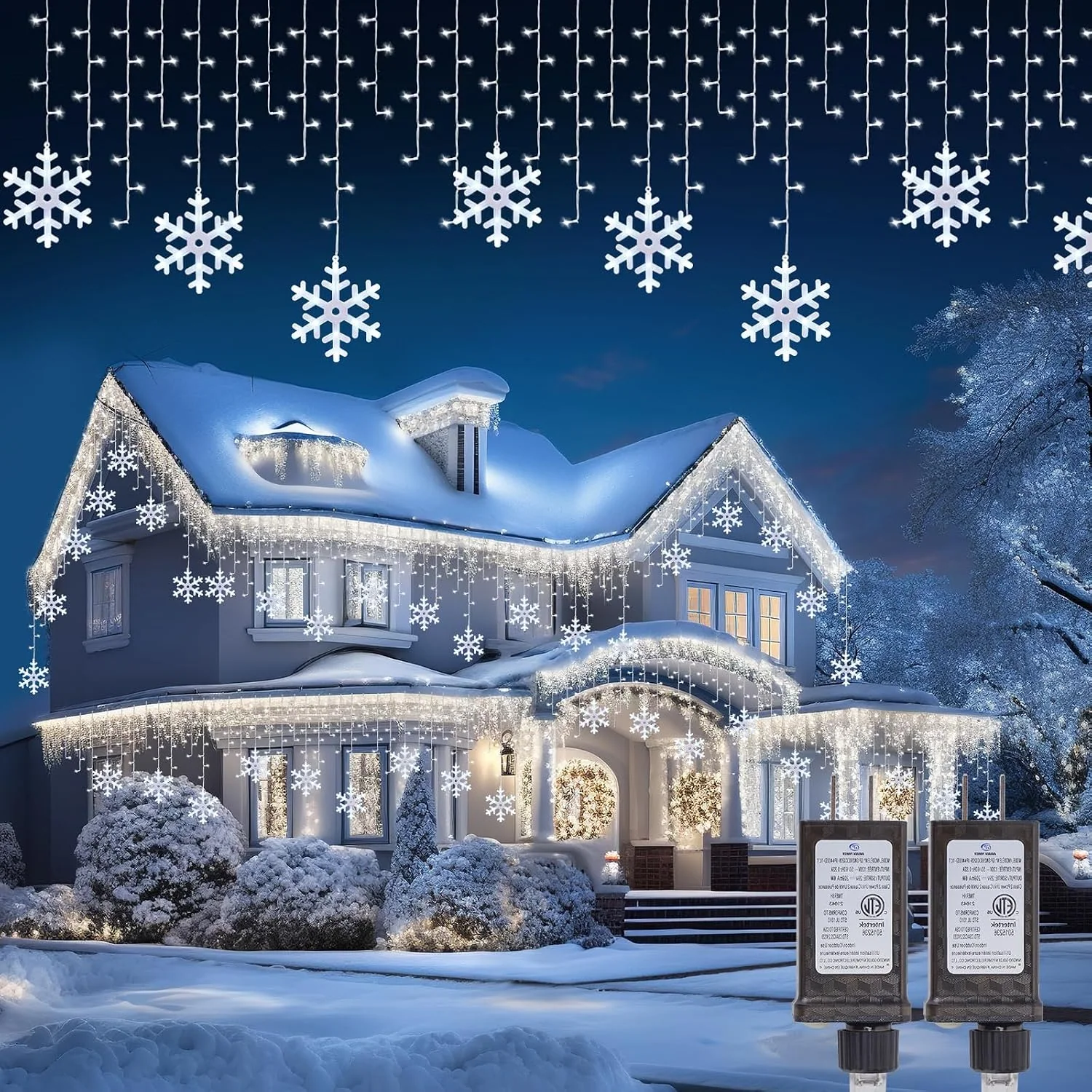 Minetom Icicle Lights Outdoor with Snowflake, 2Pack Total 40FT Icicle Light, photo 1