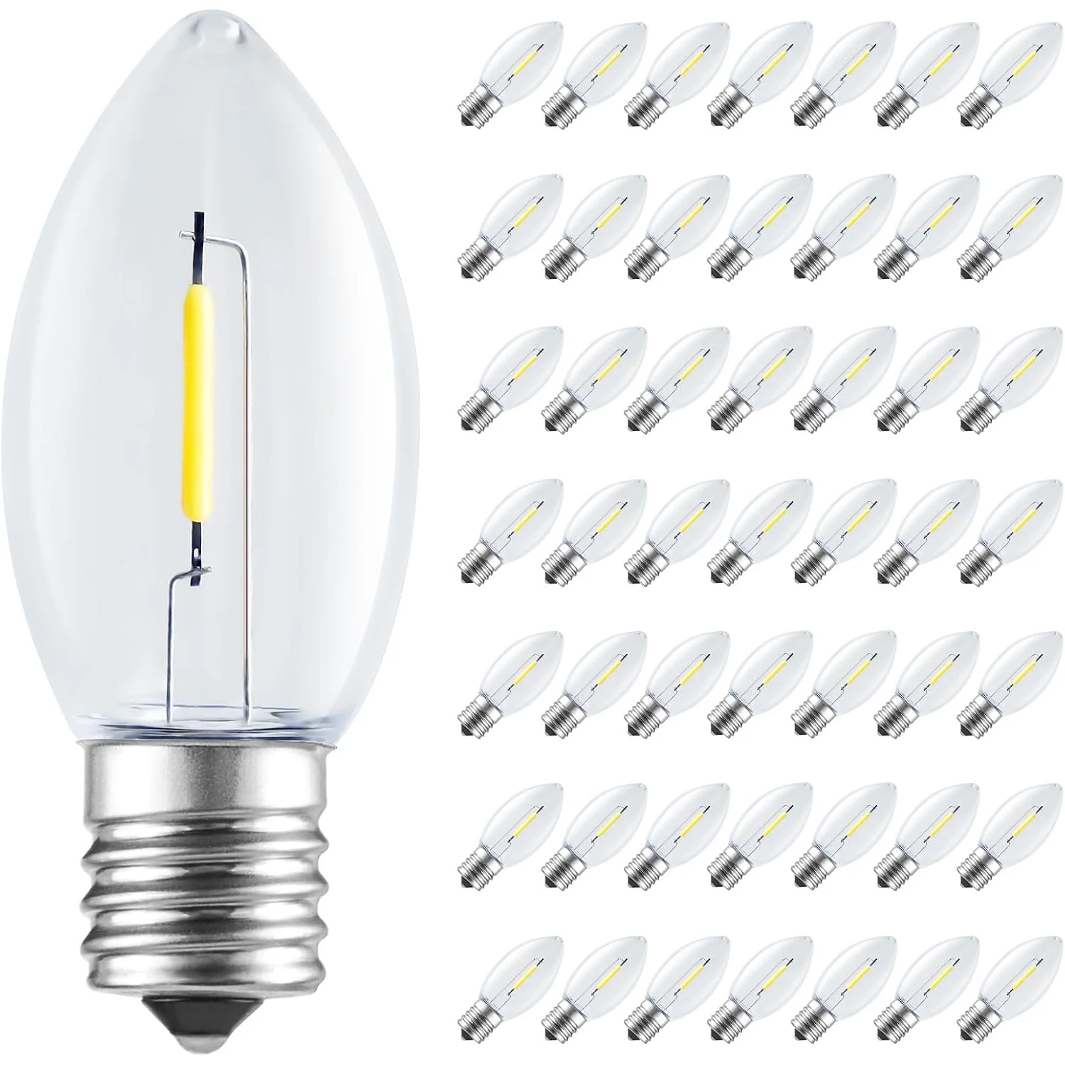 Minetom 25 Pack C9 LED Christmas Light Bulbs, Colored Plastic C9 Shatterproof LED Bulbs, Warm White, 50 Pack, photo 8