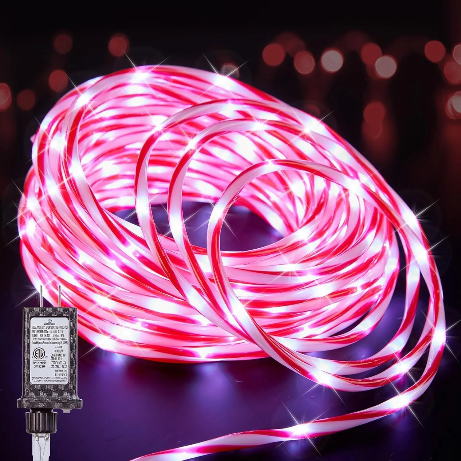Minetom Christmas Lights Outdoor, 66FT 400 LED Candy Cane Rope Light Outdoor, Pure White, 33FT 200LED, photo 4