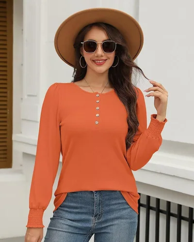 Minetom Womens Long Sleeve Shirts Henley Button Up Blouse 2026 Fall Tops, thumbnail 5