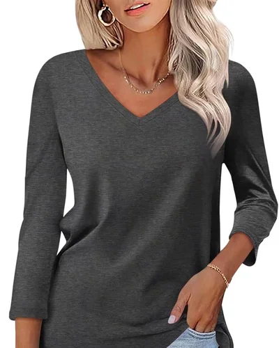 Minetom Women's 3/4 Length Sleeve Tops V Neck T Shirts Casual Basic Tees, thumbnail 8