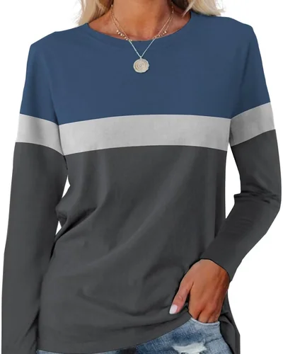 Minetom Women's Color Block Tunic Tops Casual Long Sleeve Shirts Round Neck, thumbnail 17