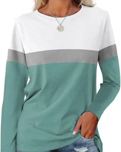 Minetom Women's Color Block Tunic Tops Casual Long Sleeve Shirts Round Neck, thumbnail 13