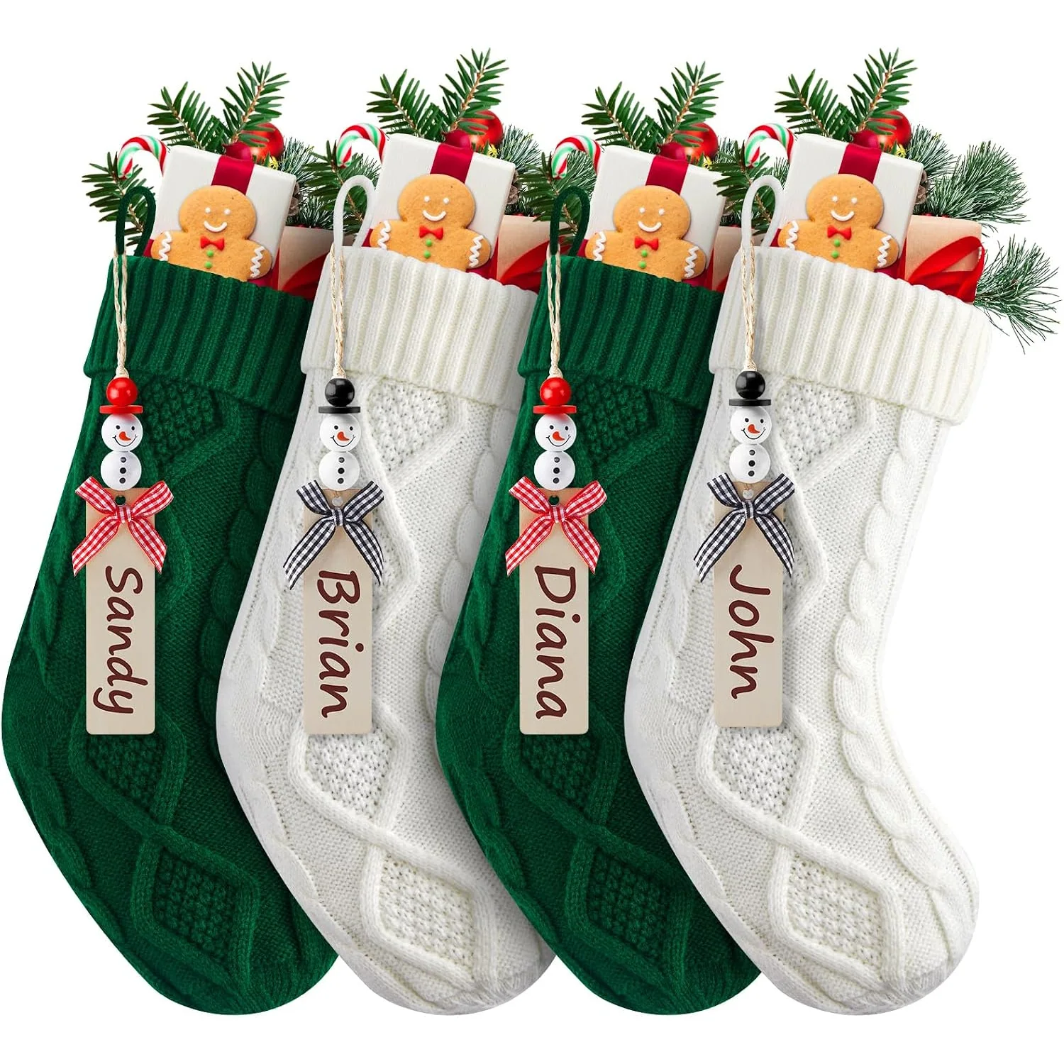 Minetom Personalized Christmas Stockings, Christmas Hanging Stockings with Name Tags, Green and White, 4 PC, photo 8