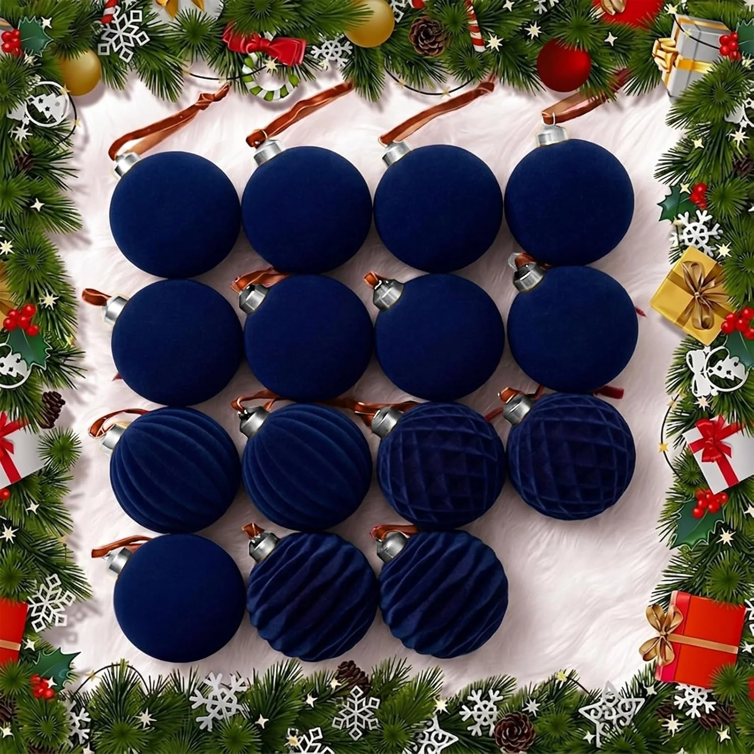 Minetom 15pcs Burgundy & Green Christmas Ornaments, Blue, 3.15inch, photo 3