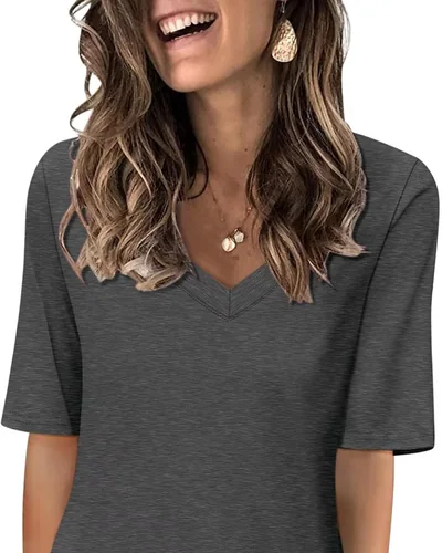 Minetom Women's V Neck T Shirts Casual Half Sleeve Tops Basic Summer Tees, thumbnail 27