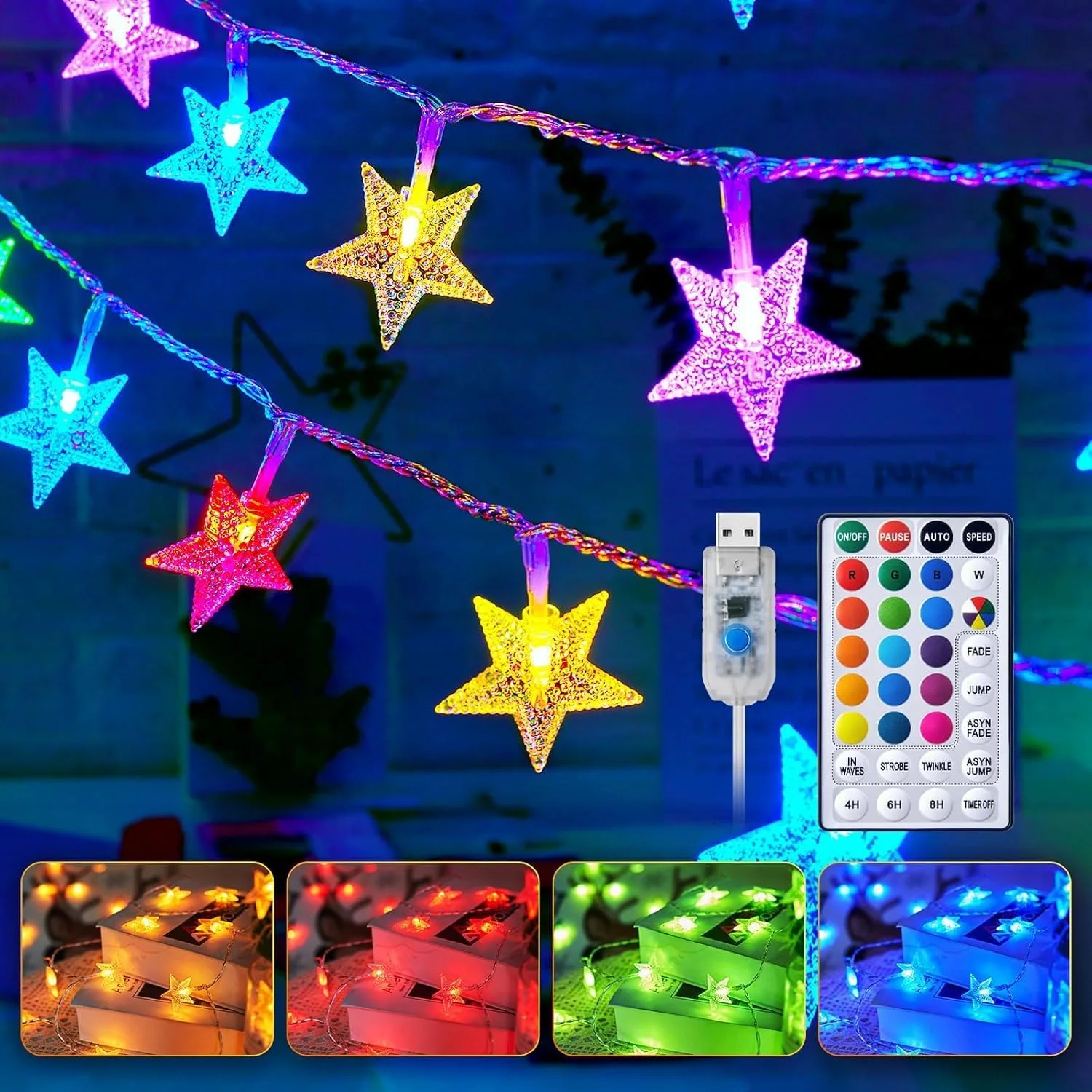Minetom 23ft Star String Lights for Bedroom, RGB (Red, Green, Blue), 39 feet, photo 3