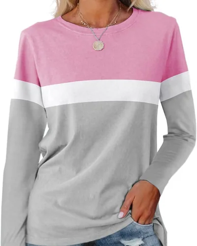 Minetom Women's Color Block Tunic Tops Casual Long Sleeve Shirts Round Neck, thumbnail 19