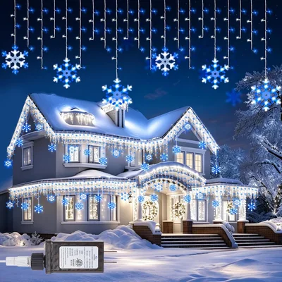Minetom Icicle Lights Outdoor with Snowflake, 20FT 200 LED Icicle Light, thumbnail 3