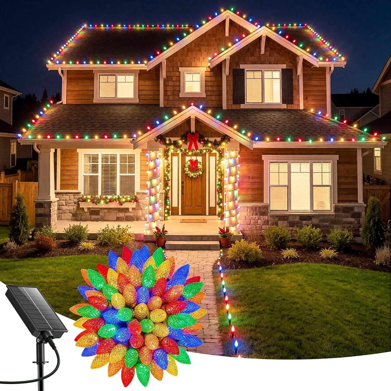 Minetom Solar Christmas Lights Outdoor, 39.4 FT, Multicolor, 50 LED-39.4 FT, photo 3