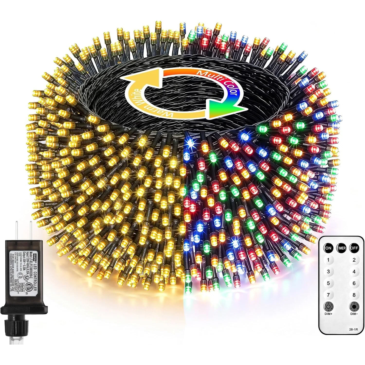 Minetom Red Green White Christmas Lights, Warm White & Multicolor, 66 Ft, photo 8