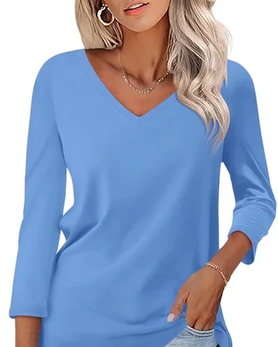 Minetom Women's 3/4 Length Sleeve Tops V Neck T Shirts Casual Basic Tees, thumbnail 11