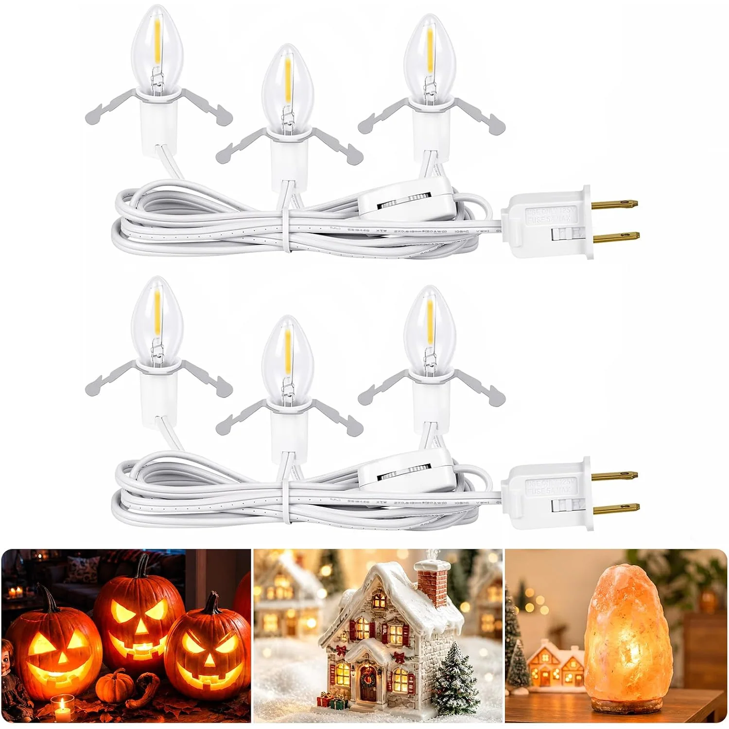 Minetom Christmas Village Lights Accessory Cord with LED Bulb, Cozy White, 2 Pack, photo 1