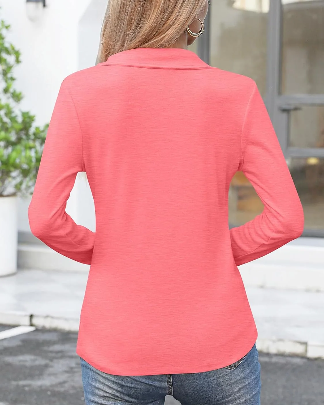 Minetom Womens Long Sleeve Shirts 1/4 Zipper Pullover V Neck Collar Tops, photo 4