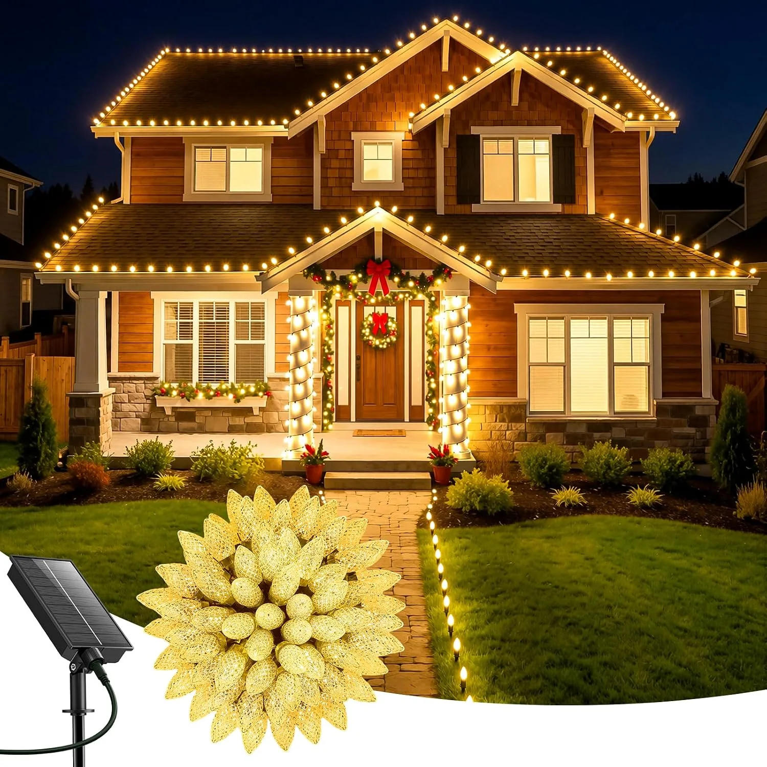 Minetom Solar Christmas Lights Outdoor, 39.4 FT, Warm White, 50 LED-39.4 FT, photo 2