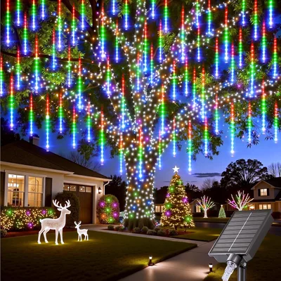 Minetom Solar Meteor Shower Icicle Lights, thumbnail 1