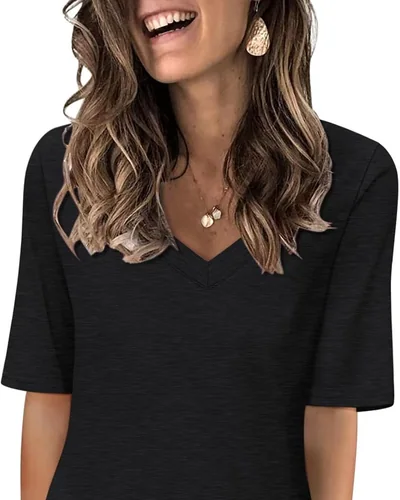 Minetom Women's V Neck T Shirts Casual Half Sleeve Tops Basic Summer Tees, thumbnail 10