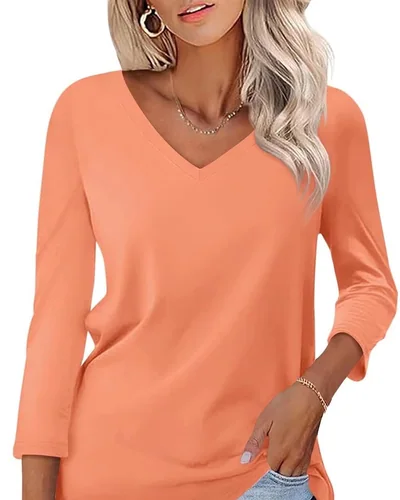 Minetom Women's 3/4 Length Sleeve Tops V Neck T Shirts Casual Basic Tees, thumbnail 16