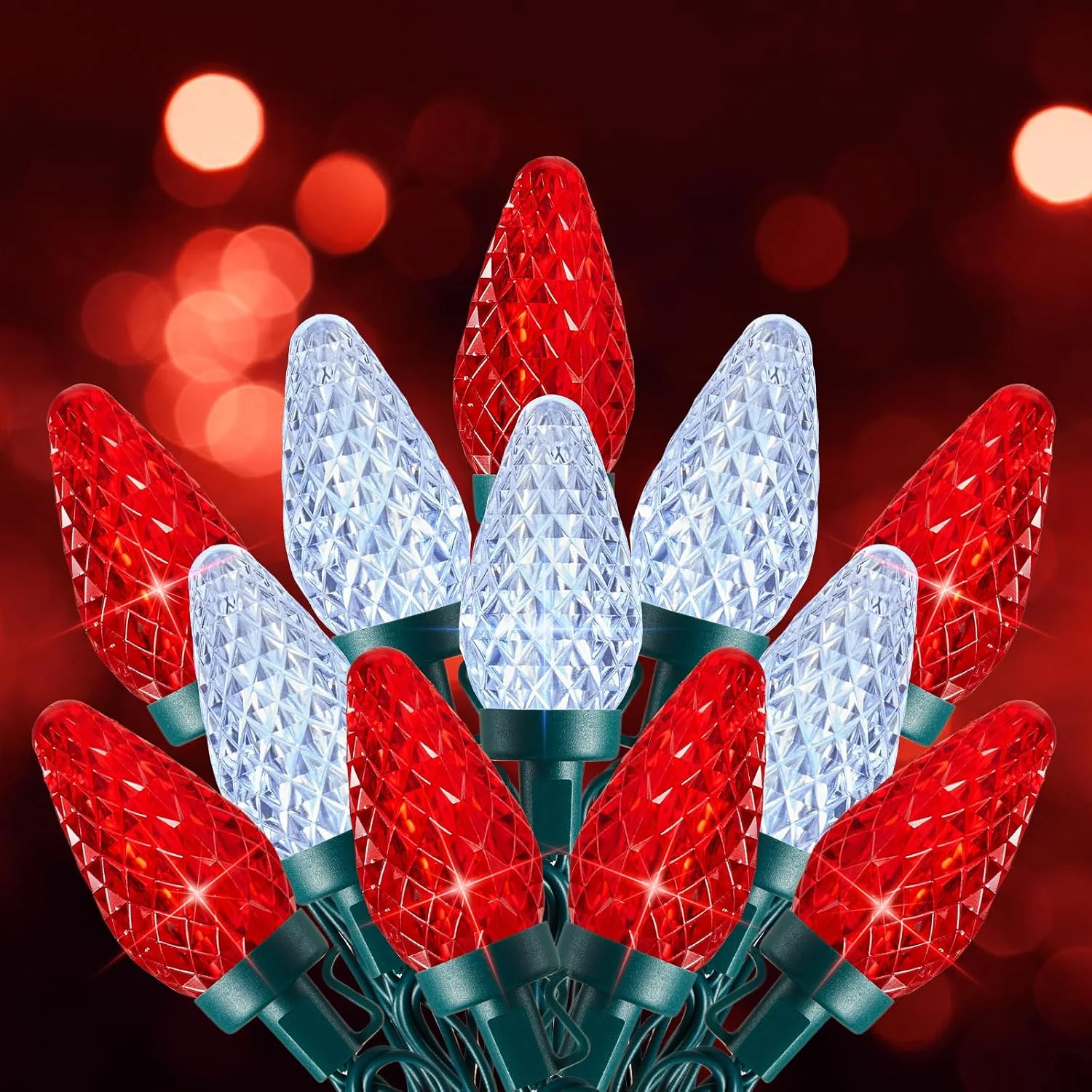 Minetom C9 Christmas Lights Outdoor, 100 FT 150 LED Connectable C9 String Lights, Red and White, 100LED, photo 6