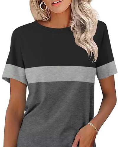 Minetom Womens Color Block T Shirts Short Sleeve Tops Summer Tees, thumbnail 18