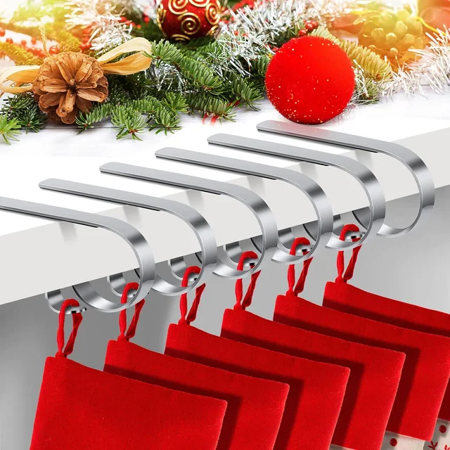 Minetom Christmas Stocking Holders for Mantle Set, Non-Slip Adjustable Mantle Stocking Holders