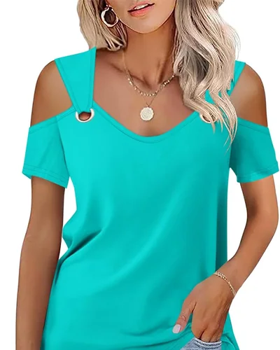 Minetom Women's Cold Shoulder Tops Short Sleeve V Neck T Shirts Summer Tee, thumbnail 21