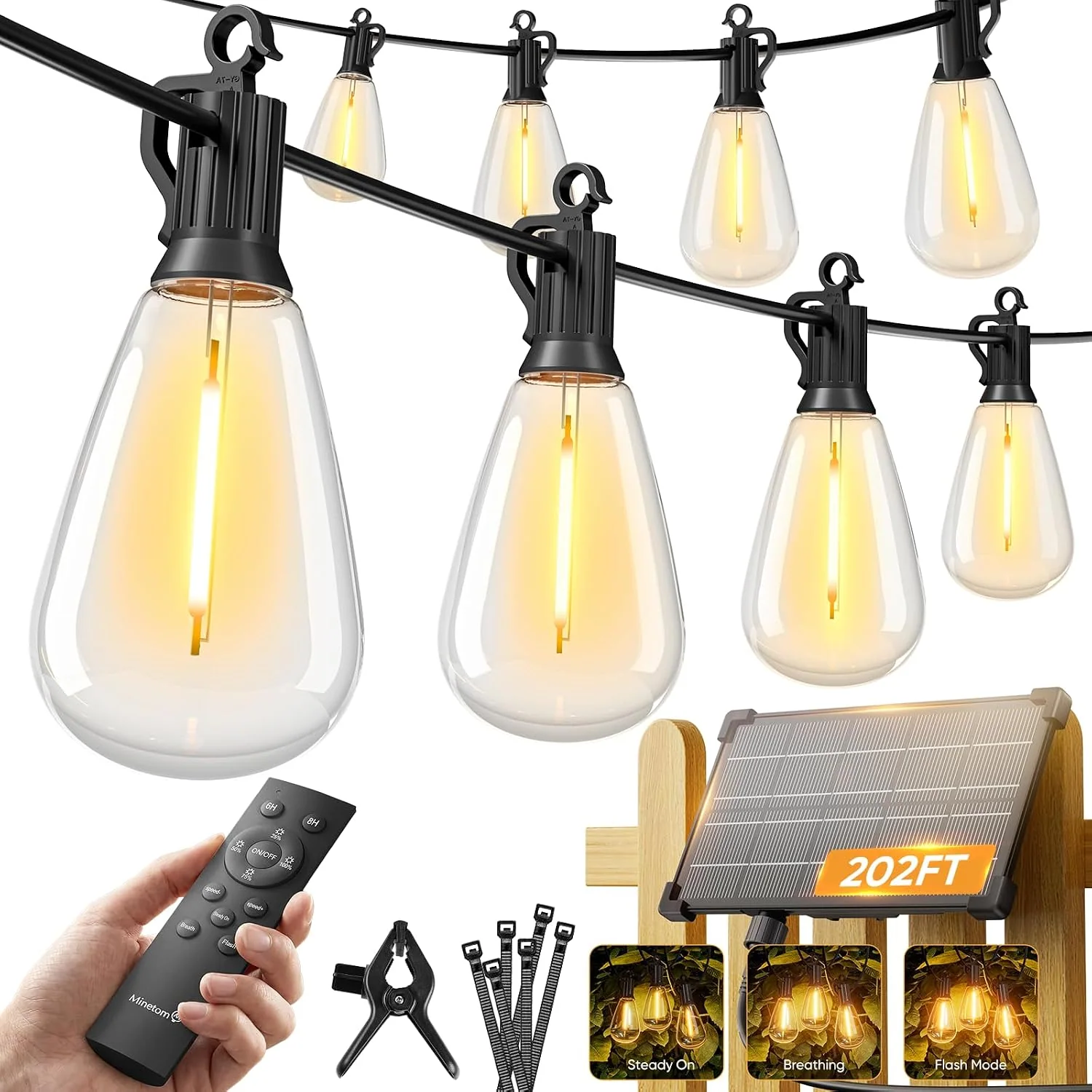Minetom 100FT Solar String Lights Outdoor Waterproof, 202FT(65 Sockets), photo 8