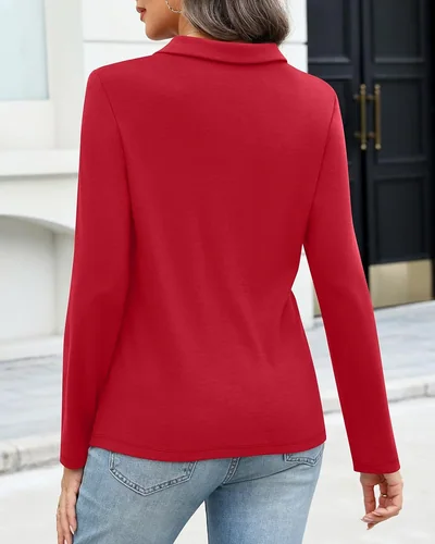 Minetom Womens Long Sleeve Tops Collared Button Up Shirts, thumbnail 5