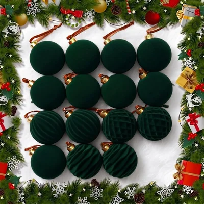 Minetom 15pcs Burgundy & Green Christmas Ornaments, thumbnail 6