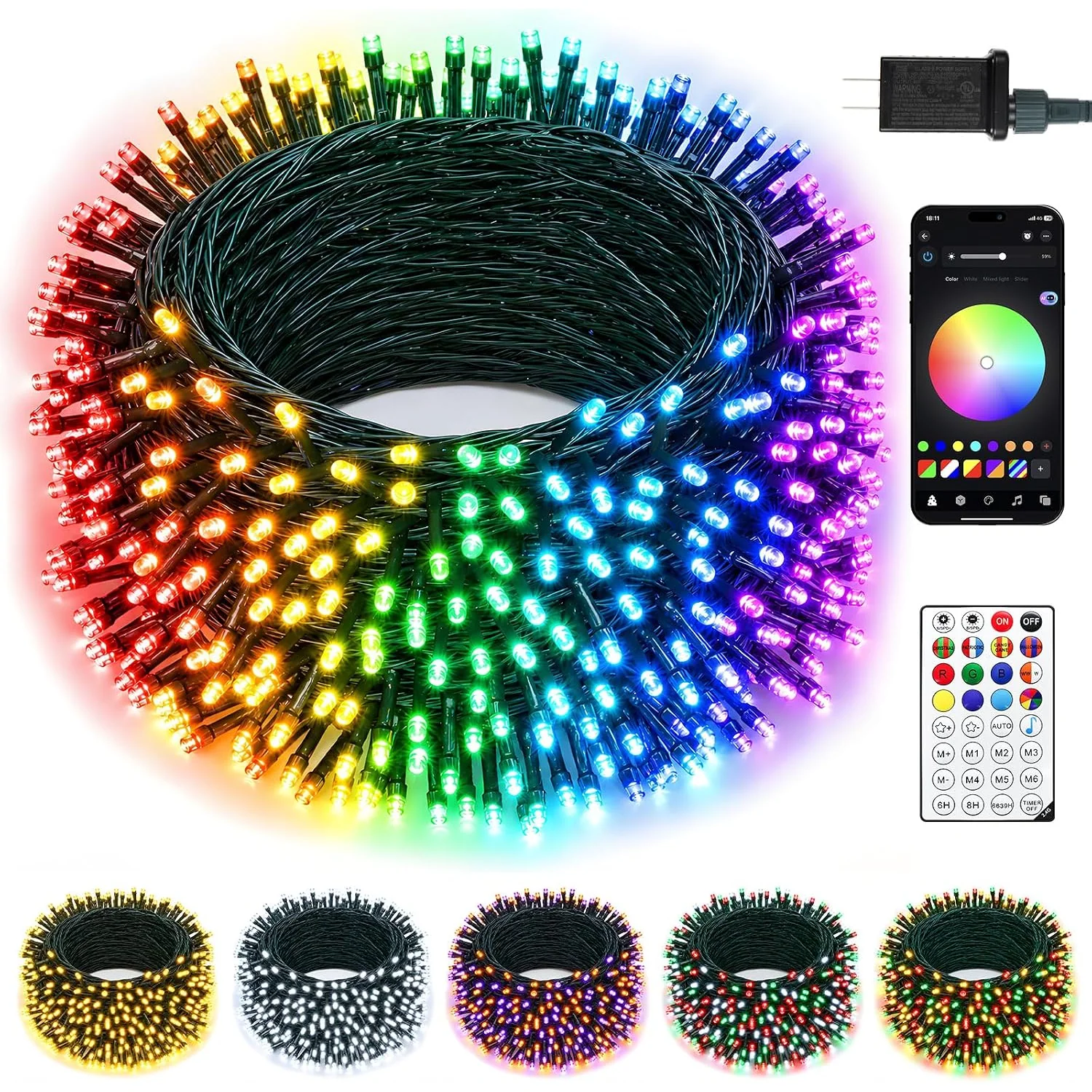 Minetom Smart Color Changing Christmas Halloween Tree Lights Outdoor, Green wire, 165 FT, photo 5