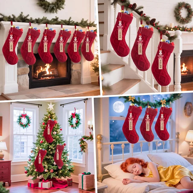 Minetom Personalized Christmas Stockings, 18" Large Knitted Xmas Stocking