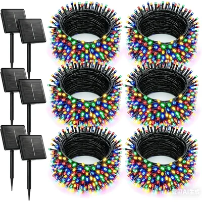 Minetom 6-Pack 236Ft Solar Lights Outdoor Waterproof, Pure White 600 LED String Lights, thumbnail 1