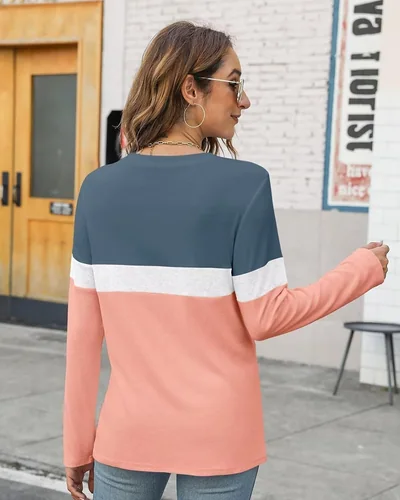 Minetom Women's Color Block Tunic Tops Casual Long Sleeve Shirts Round Neck, thumbnail 4