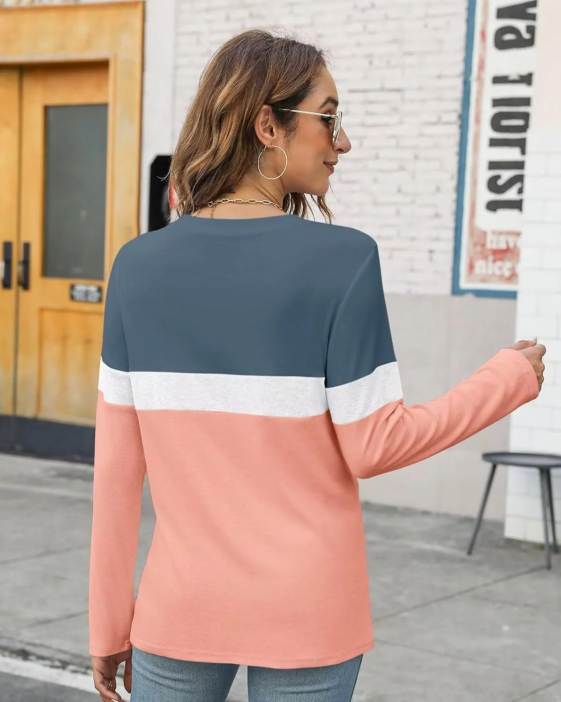 Minetom Women's Color Block Tunic Tops Casual Long Sleeve Shirts Round Neck, photo 4