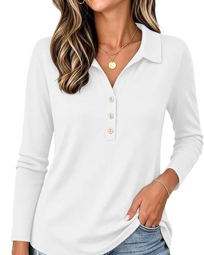 Minetom Womens Long Sleeve Tops Collared Button Up Shirts, thumbnail 11