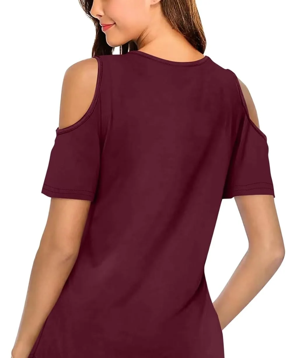 Minetom Women's Cold Shoulder Tops Short Sleeve V Neck T Shirts Summer Tee, photo 2