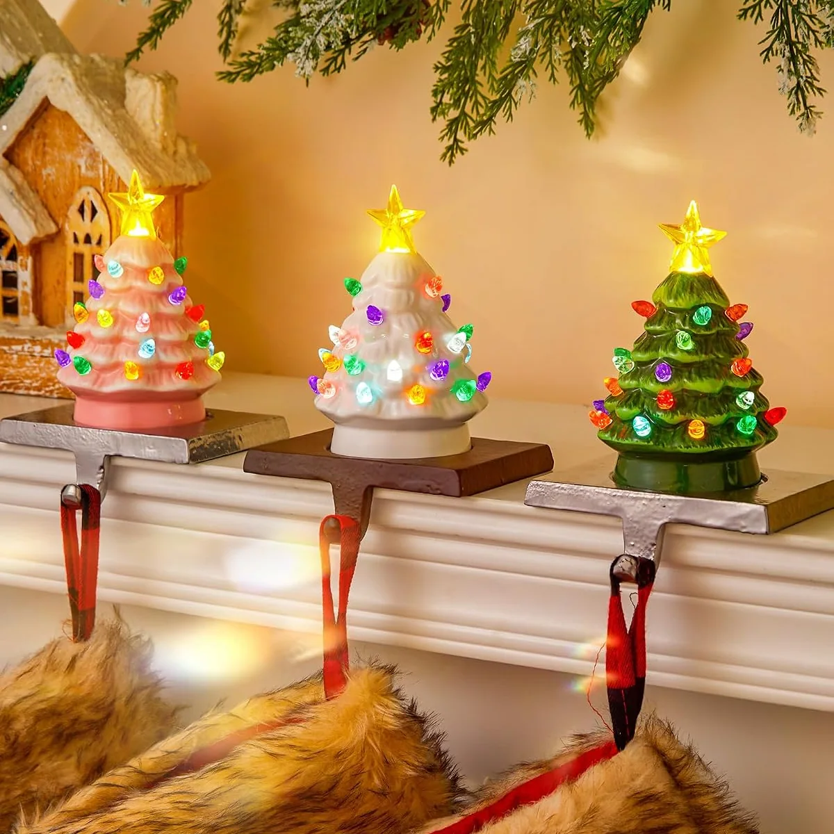 Minetom Ceramic Christmas Tree Stocking Holders for Mantle, photo 2