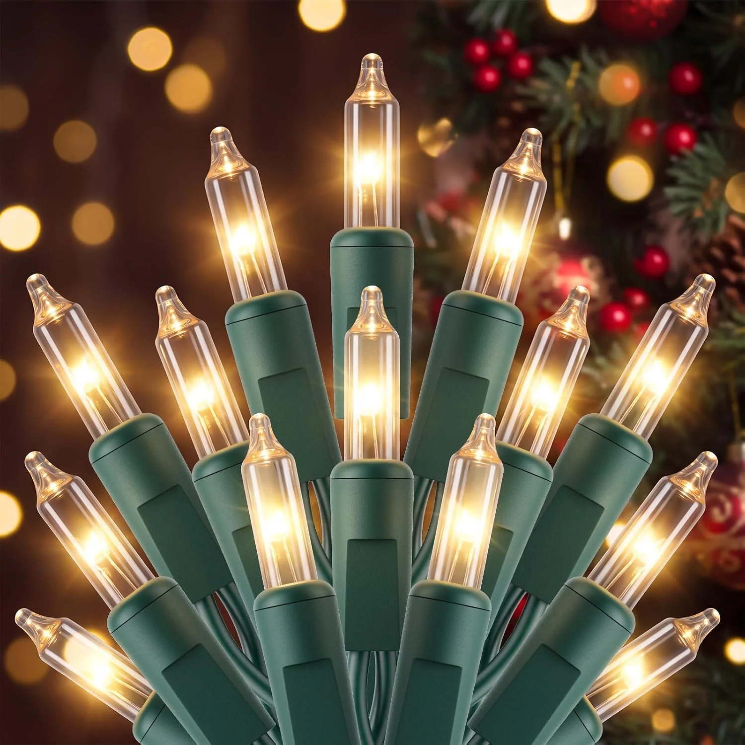 Minetom Warm White Christmas String Lights 100 Count 20 Feet, Warm White-Green Wire, 100 Count, photo 8