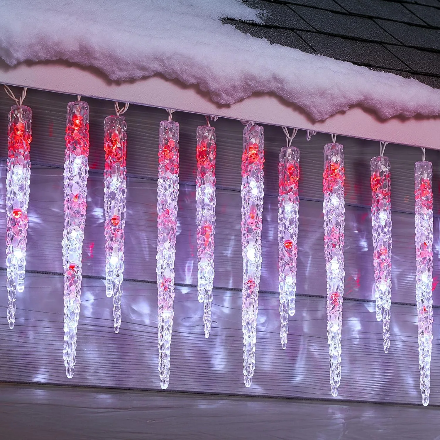 Minetom Icicle Lights Outdoor with Clips, Red and White, 20 Tubes, photo 7