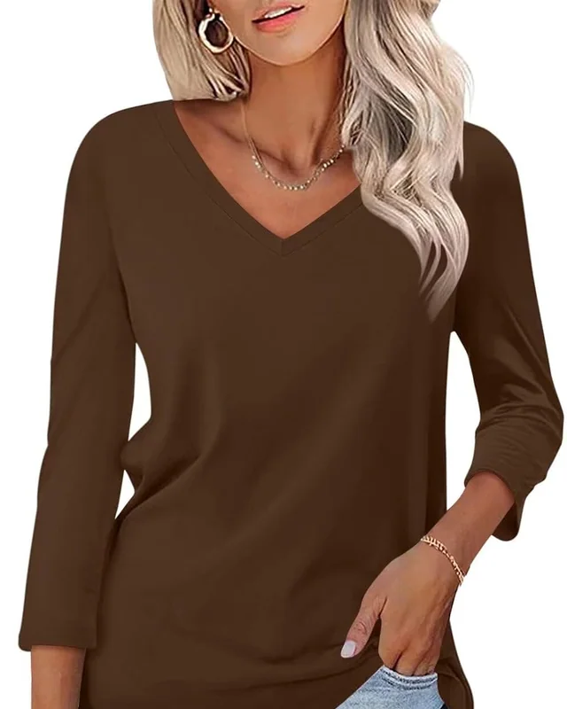 Minetom Women's 3/4 Length Sleeve Tops V Neck T Shirts Casual Basic Tees