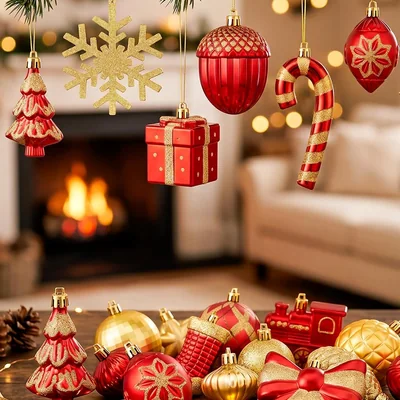 Minetom 88pcs Red and Gold Christmas Ornaments Set, thumbnail 2