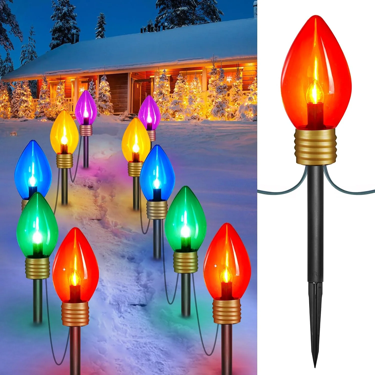 Minetom Christmas Lights Jumbo C9 Outdoor Lawn Decorations with Pathway Marker, photo 1