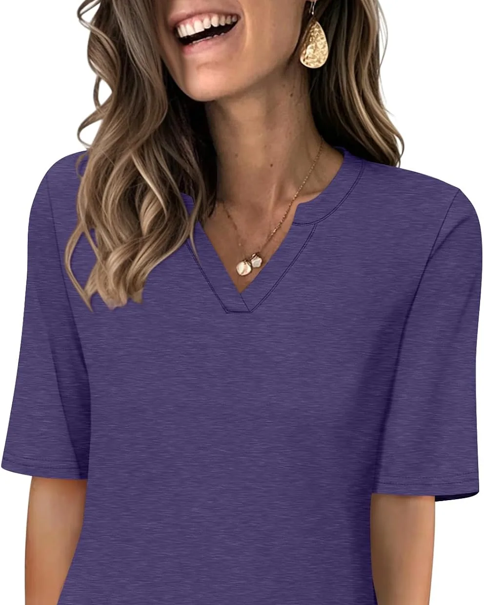 Minetom Women's V Neck T Shirts Half Sleeve Tees Casual Summer Fall Tops Navy, Dark Purple, Small, photo 9