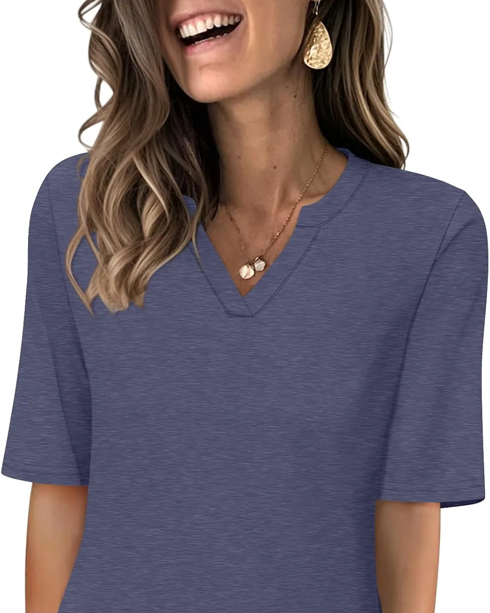 Minetom Women's V Neck T Shirts Half Sleeve Tees Casual Summer Fall Tops Navy, Navy Blue, Small, photo 1