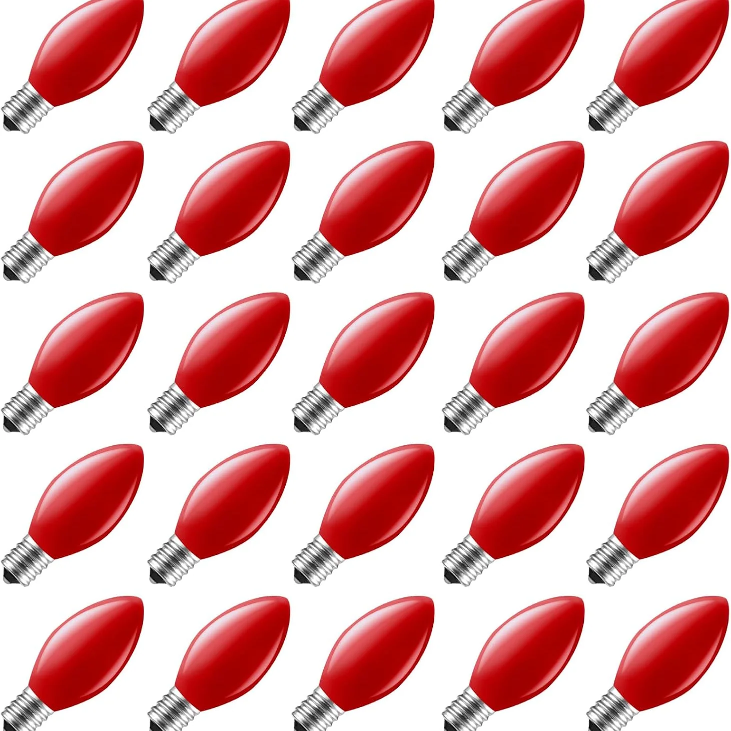 Minetom 25 Pack Replacement Light Bulbs for C7 E12 Base Christmas String Lights, Red, 25 Count (Pack of 1), photo 3