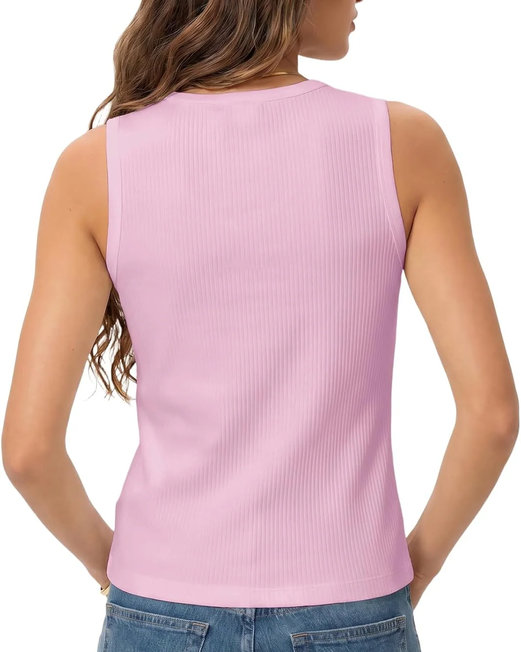 Minetom Womens Sleeveless Button Down Shirts Ribbed Tank Tops Pink, photo 2