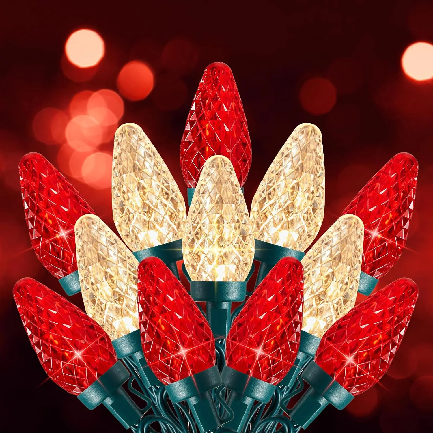 Minetom C9 Christmas Lights Outdoor, 100 FT 150 LED Connectable C9 String Lights, Red and Warm White, 150LED, photo 2