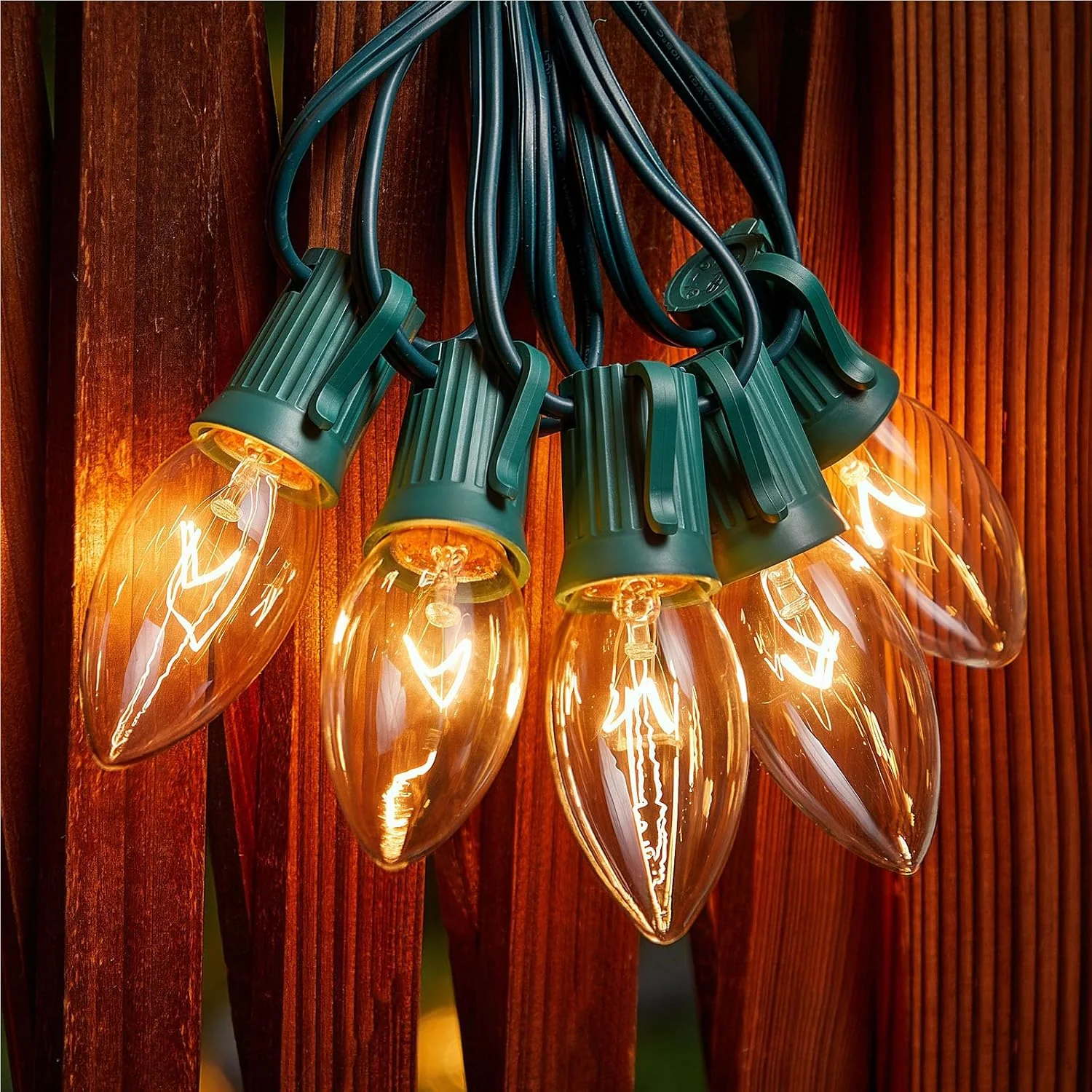 Minetom C9 String Lights Outdoor Christmas Lights 25 Feet Multicolor for Patio, Clear,Green, 25FT 25 Bulbs, photo 6