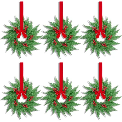 Minetom 6 Pcs 15" Mini Norfolk Christmas Wreath for Kitchen Cabinet Decor, thumbnail 1