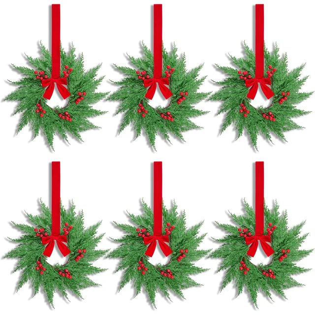 Minetom 6 Pcs 15" Mini Norfolk Christmas Wreath for Kitchen Cabinet Decor